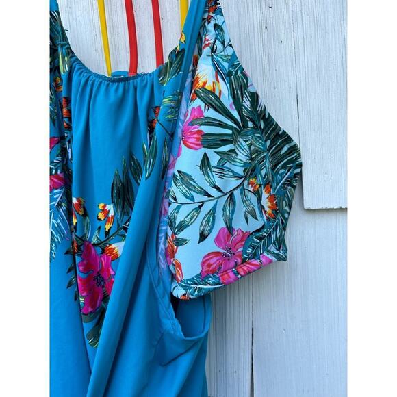 Swim by Cacique Blue Tropical Print Tankini Top Lightly Lined No Wire Size 28 - Picture 6 of 9